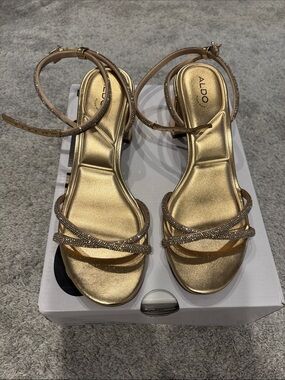 ALDO Boucliette Gold Crystal-Strap Ankle Sandals